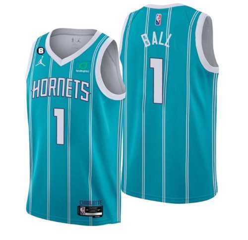 Men%27s Charlotte Hornets #1 LaMelo Ball 2022-23 Icon Edition No.6 Patch Stitched Basketball Jersey->brooklyn nets->NBA Jersey